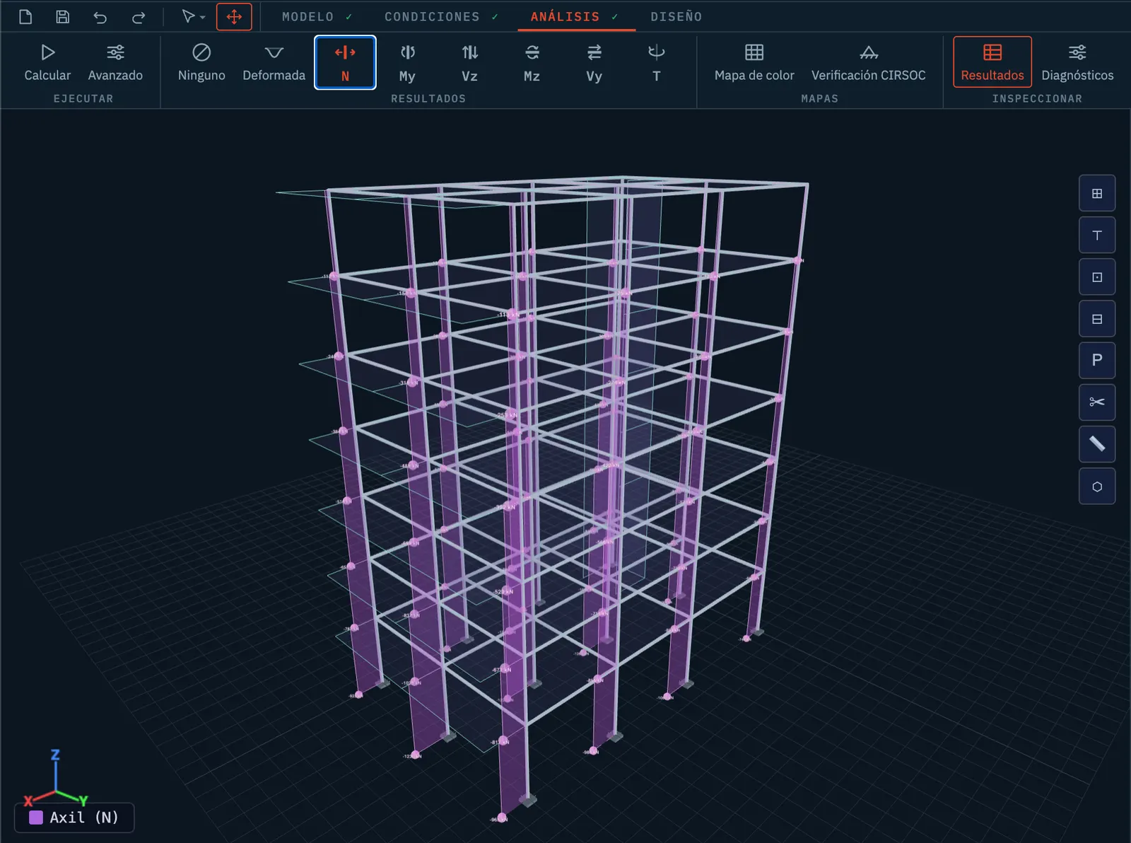 Axial-force map over a building structure.