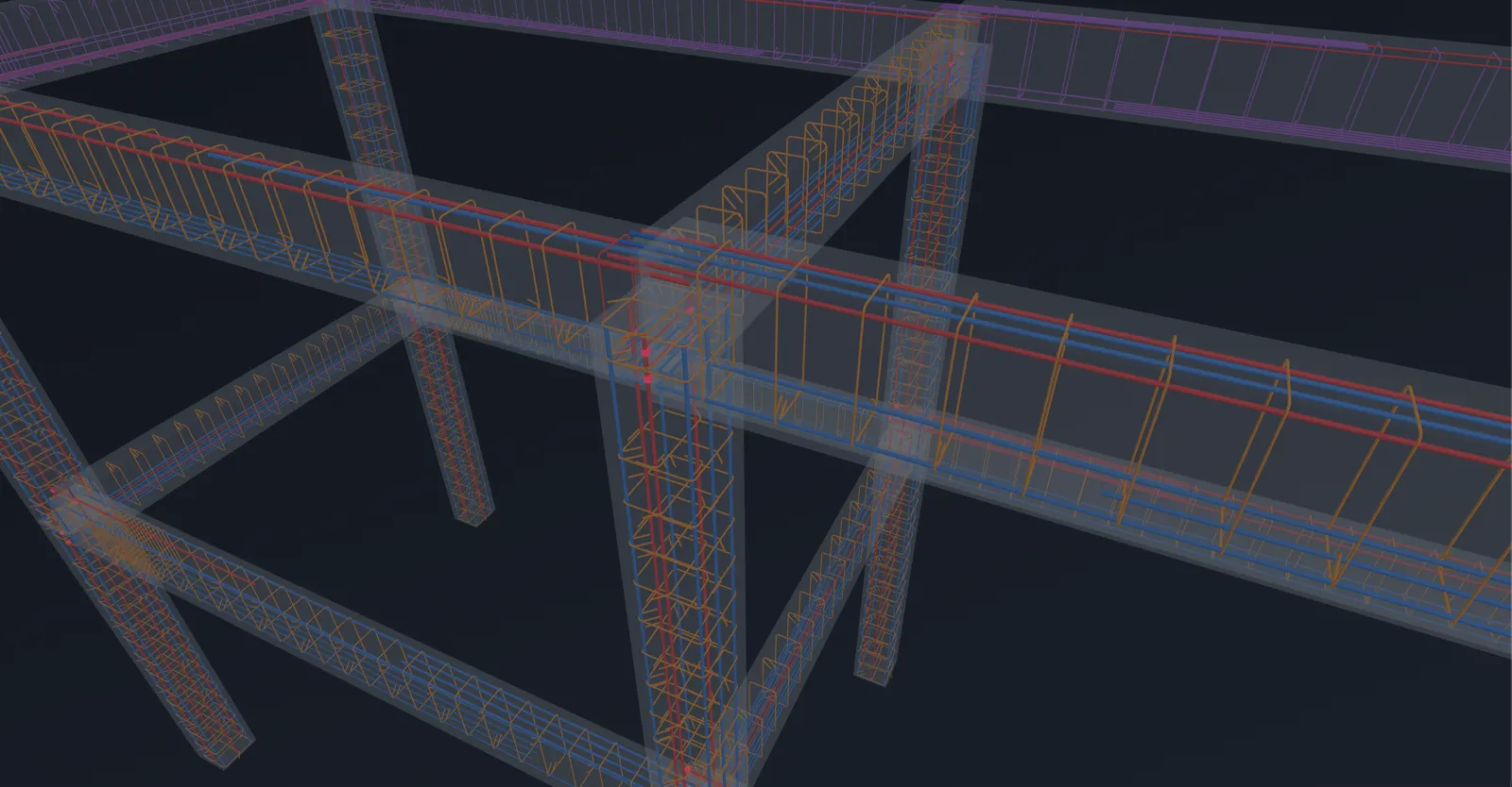 3D viewer of the rebar detailing of a concrete beam.